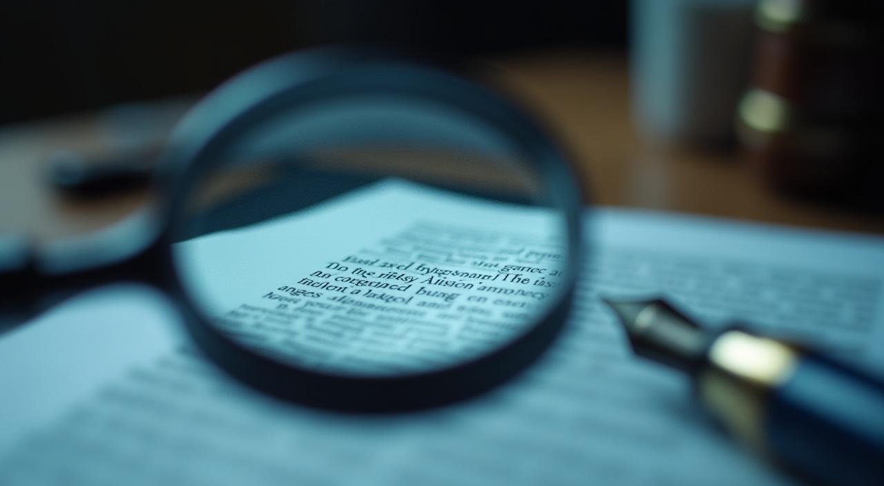 Close up of a magnifying glass over a flawed legal document