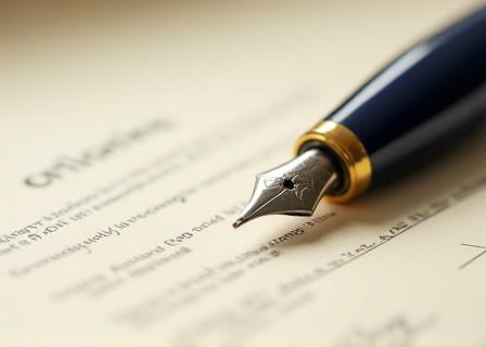 Close up of a professional legal contract and fountain pen